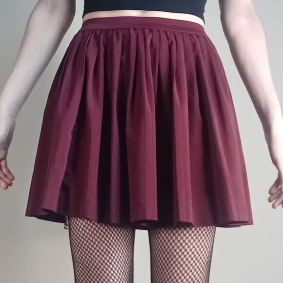 Dark Red Flowy Mini Skirt - Picture 2 of 13